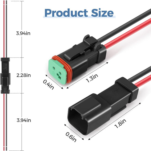 6 Kit Deutsch DT 2 pin Black Male Female Wiring Harness Deutsch Pigtail 2 Wire Way Waterproof Automotive Electrical Connector 16 AWG with Heat Shr...