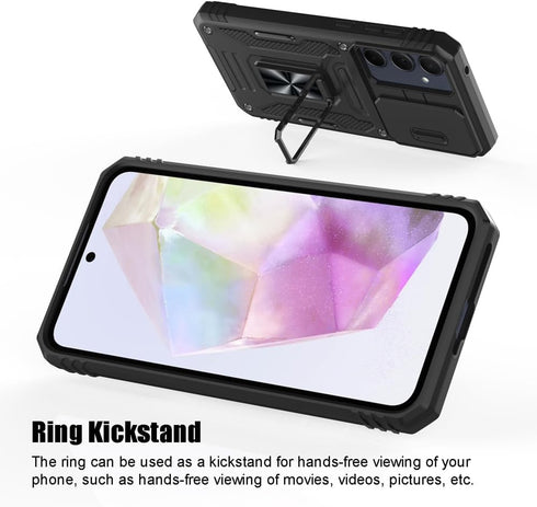 for Samsung Galaxy A35 5G Case, Shockproof Phone Case & Sliding Camera Cover & Ring Holder Kickstand with Screen Protector for Samsung Galaxy A35 ...