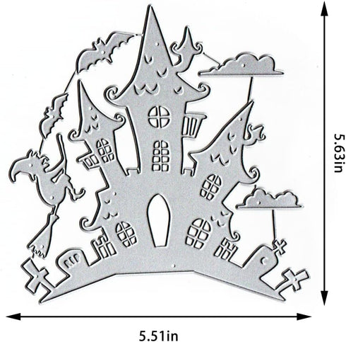 Halloween Castle Die Cuts for Card Making, Halloween Witch Bats Cutting Dies Sets House Background Dies Stencils Embossing Template for Scrapbooki...