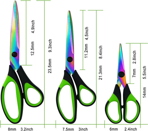 Scissors All Purpose,Heavy Duty Sharp Titanium Blades Scissors with Rubber Soft Grip Handle,Craft Scissors Set of 3 Pack Tool Set Great for Office...