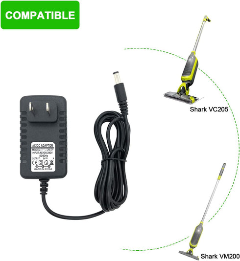 VC205 Charger Fit for Shark VACMOP VM200 VC200 UM200 UM205 Cordless Hard Floor Vacuum, DC Barrel Connector, AC Adapter 6 ft Power Cord - PDEEY...