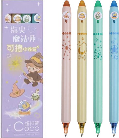 4 Pcs Erasable Gel Pens Cute Retractable Pens Cartoon Magic Pens 0.5mm Blue Ink Writing Pen Office School Pens Women Girls Boy Kids Pens (Blue Ink...