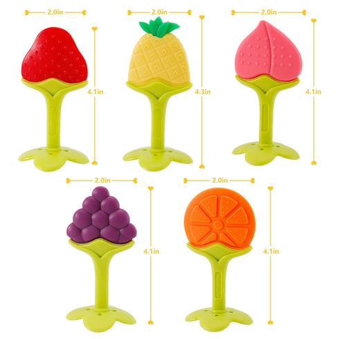 NASHRIO Baby Teething Toys Pack of 5 - Silicone BPA Free Natural Organic Freezer Safe Teethers for Newborn Infant, Soft & Textured - Babies Shower...