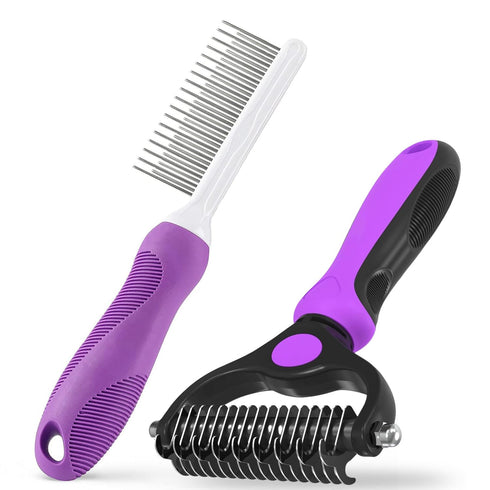 Pet Grooming Brush, Pet Detangling Pet Metal Comb with Long & Short Stainless Steel Teeth for Removing Matted Fur, Dematting Deshedding Brush Cat ...