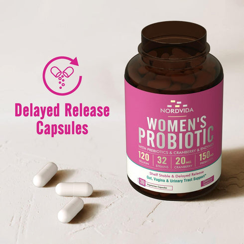 Women's Probiotic, 120 Billion & 32 Strains with Cranberry, Prebiotics & Digestive Enzymes, Gut, Vaginal & Urinary Tract Support, 30 Delayed Relea...