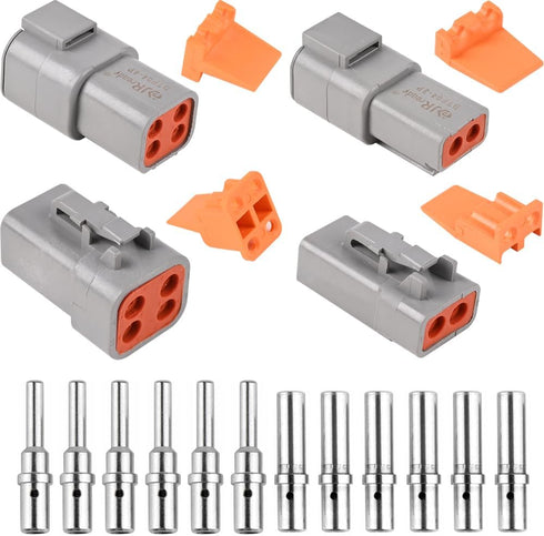 JRready ST6139 DTP Connector Kit 2 4 Pin, Gray IP67 Waterproof Electrical Connectors Plug with Solid Terminals Pin Sockets Current Rating 25 Amps(...