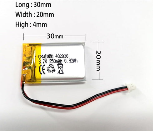 3.7V 250mAh 402030 Rechargeable Lithium Polymer Replacement Battery for DIY 3.7-5V Electronic Product, Bluetooth Headset, Watch 2-Pack...