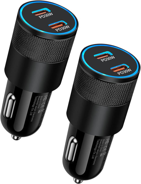 60W USB C Car Charger, 2 Pack AILKIN USB C Cigarette Lighter Adapter Fast Charging Dual Port PD3.0 Type C Car Charger Plug Compatible with iPhone ...