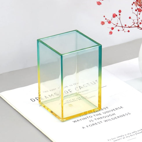 Acrylic Yellow and Green Desktop Pen Pencil Holder Cup Modren Makeup Brushes Dispenser Pencil Cup Pot Stationery Organizer for Office Supplies (Ye...