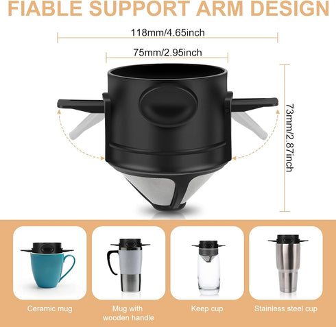 Pour Over Coffee Maker,Portable Stainless Steel Reusable Coffee Filter, Mini Collapsible Paperless Single Serve 1 Cup Coffee Dripper Cup Easy To C...