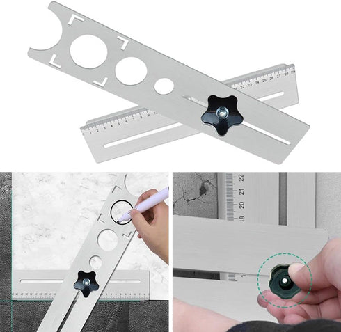 Ceramic Tile Hole Locator, Adjustable Universal Tile Marble Glass Ceramic Floor Drilling Hole Tools Hole Opener Locator Position Ruler Puncher...