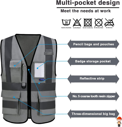 A-SAFETY grey security vest with zipper pockets...