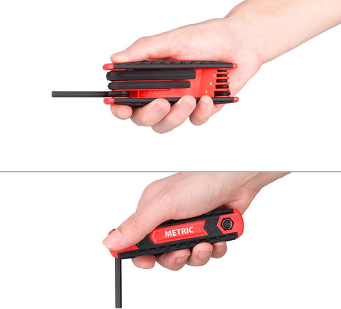 25-Piece Complete Folding Hex Key Wrench Set, Metric 1.5mm - 8mm, SAE 5/64” - 1/4”, Star T9 - T40 | Cr-V Steel, Precise and Chamfered Tips | 3 Pac...