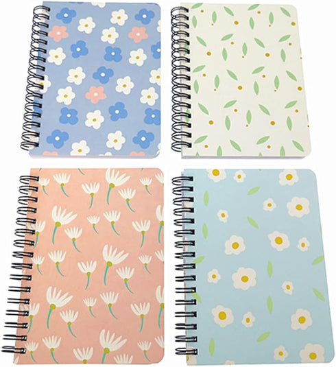 ALIMITOPIA 4 Pack Small Spiral Notepad Journal,Wirebound Ruled Sketch Book Notebook Diary Memo Planner,A6 Size(5.7X4.1) & 80 sheets (Flower B)...