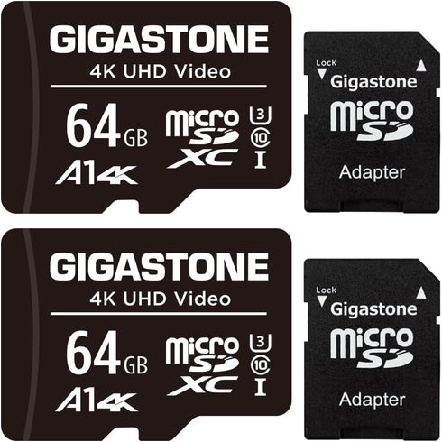 Gigastone 64GB 2-Pack Micro SD Card, 4K UHD Video, Surveillance Security Cam Action Camera Drone Professional, 90MB/s Micro SDXC UHS-I U3 Class 10...
