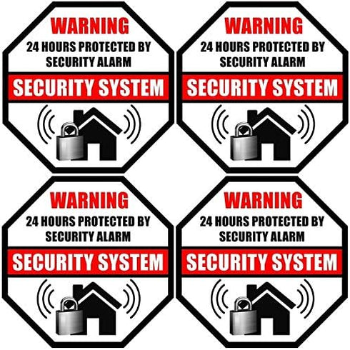Front Self Adhesive Vinyl Outdoor/Indoor (4 Pack) 89mm X 89mm Home Business Security Burglar Alarm System Window Door Warning Alert Sticker Decals...