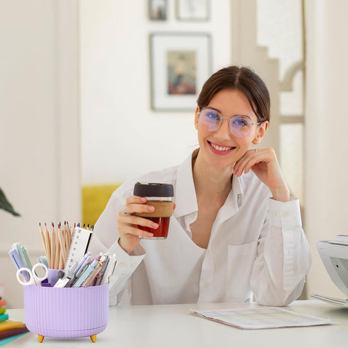 SKYDUE 360 Degree Rotating Desk Organizer, Dual-Purpose Pencil Pen Holder for Desk, Rotating Desk Pen Organizer with 5 Slots, Art Supplies, Pencil...