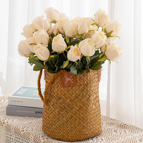 Hawesome 3 Bunches Artificial Flowers Silk Roses Buds Realistic Bouquet Arrangement for Decoration Wedding Party Centerpieces (Champagne)...