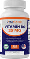 Vitamatic Vitamin B6 (Pyridoxine HCI), 25 mg 250 Vegetarian Tablets - Promotes Energy Production, boosts Metabolism and Immune Health Support...