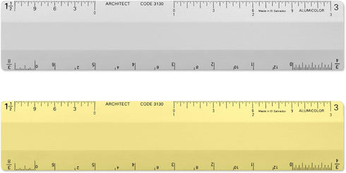 Alumicolor Architect 6 inch Ruler Scale w/ 4 Bevel for Drawing, Drafting & Engineering, Calibrations Divided by (1/8, 1/4), (1/2, 1), (3/8, 3/4), ...