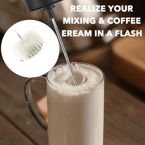 Milk Frother, Matcha Whisk, Frother Mini Frappe Mixer for Drink, Whisk Drink Mixer for Coffee, Cappuccino, Frappe, Matcha, Hot Chocolate, Black...