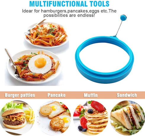 HengLiSam Silicone Egg Rings - 4 Inch Food Grade Cooking Rings, Non Stick Fried Egg Mold, Blue, 4 Pack...