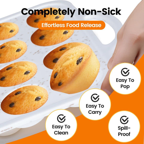 Muffin Pans With Metal Reinforced Frame - 24-Cups Durable Silicone Baking Pan for Muffins, Cupcakes, BPA Free and Dishwasher Safe - White with Cof...