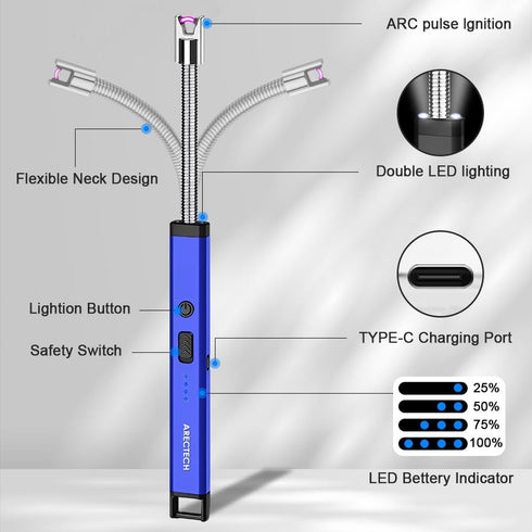 ARECTECH Lighter Candle Lighter Electric Lighter Rechargeable USB Arc Lighters for Candle Camping Fireworks Christmas Birthday Gifts with LED Ligh...