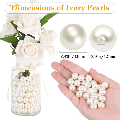 Pearl Beads for Craft, Anezus 200pcs Ivory Faux Fake Pearls, 12 MM Sew on Pearl Beads with Holes for Jewelry Making, Bracelets, Necklaces, Hairs, ...