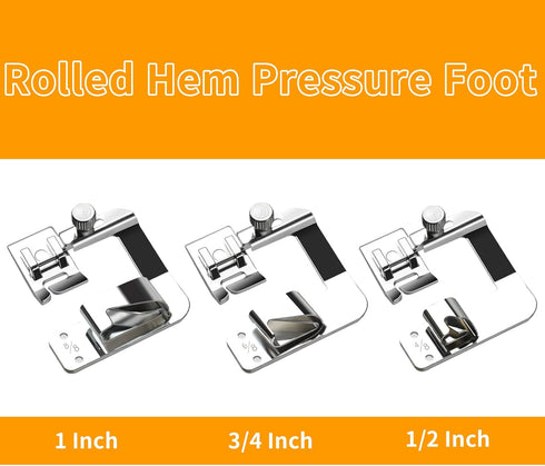 ANYQOO 3 Sizes Rolled Hem Pressure Foot Sewing Machine Presser Foot Hemmer Foot Set (1/2 Inch, 3/4 Inch, 1 Inch) for Singer, Brother, Janome and O...