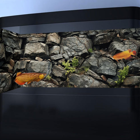 48X18IN Stone Aquarium Background, Rock Fish Tank Background, Natural Rocky Glass Terrarium Background with 8 EVA Double-Sided Tape...
