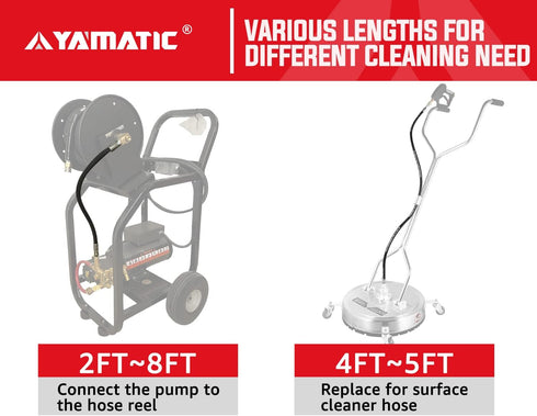 YAMATIC Pressure Washer Whip Hose with Swivel Steel Connector, 3/8" Jumper Hose 2FT For Hose Reel and Power Washer, 4000 PSI...