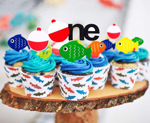 JeVenis The Big One Cake Topper Fishing Cupcake Topper Ofishally One Cupcake Topper Fishing Decoration Supplies...