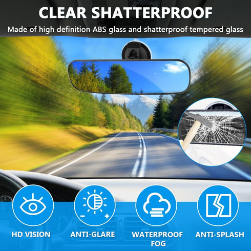 9.8'' Car Rear View Mirror with Suction Cup, Anti Glare Adjustable Auto Interior Rearview Mirror, HD Thickened Vehicle Inside Mirror Kit Universal...