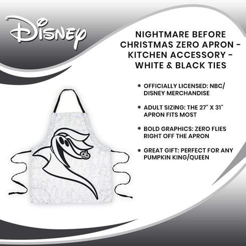 Nightmare Before Christmas Zero Apron - Stylish White With Black Straps Kitchen Accessory Featuring Tim Burton’s Animated Musical Classic - Great ...