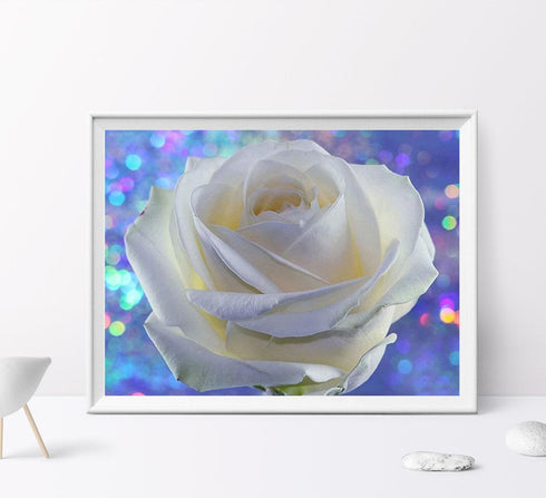 MOER SKY White Rose Flowers 5D Diamond Painting Kit by Numbers Embroidery Cross Stitch Arts Craft Canvas for Adults Kids for Relaxation and Home W...