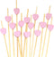 BambooMN 7.1 Inch Pink Heart Bamboo Food and Drink Pick Skewers for Catered Events, Holiday's, Restaurants or Buffets Party Supplies, 100 Pieces...