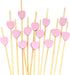 BambooMN 8.3 Inch Pink Heart Bamboo Food and Drink Pick Skewers for Catered Events, Holiday's, Restaurants or Buffets Party Supplies, 100 Pieces...