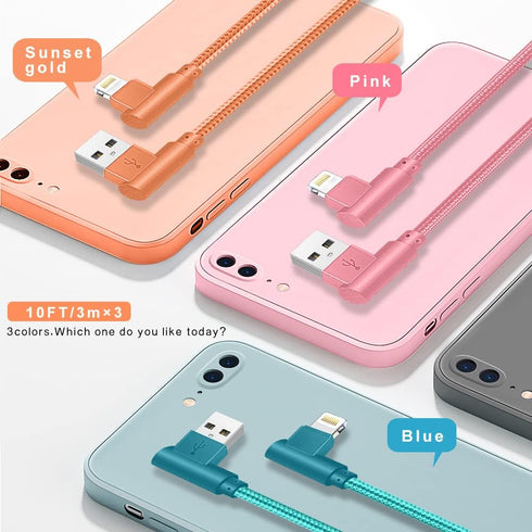 Lightning Charger, 3 Pack 6FT 90 Degree Charging Cable MFi Certified USB Lightning Cable Nylon Braided Fast Charging Cord Compatible for iPhone 14...