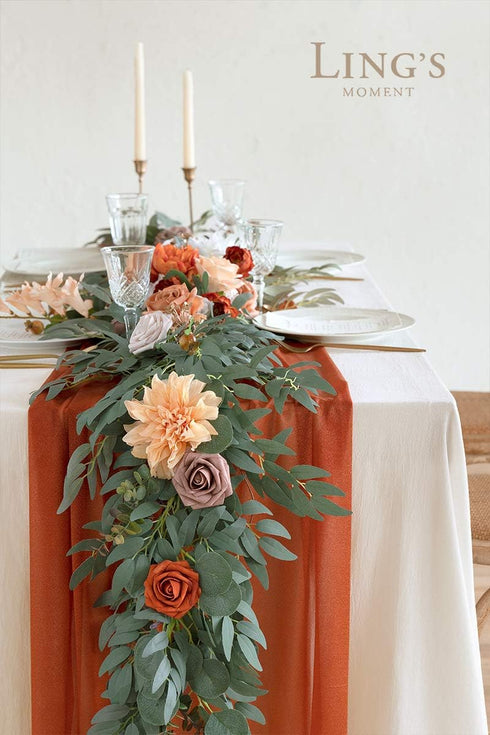 Ling's Moment 14Ft Terracotta Sheer Chiffon Like Table Runner with Silver Sparkle Rust Tablecloth for Wedding Rustic Boho Party Bridal Shower Deco...