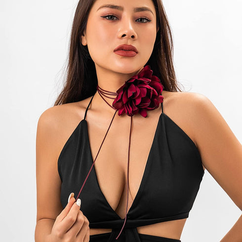 INENIMARTJ Flower Choker Necklace Big Rose Choker Velvet Rosette Flower Collar Choker Necklace for Women Bride Wedding Party Summer Necklaces...