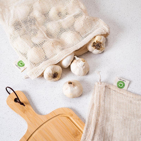 Reusable Garlic Storage Bags - Organic Cotton Garlic Mesh Bags with Drawstring - Washable Garlic Holder Storage - Net Garlic Keeper Sacks - Onion ...