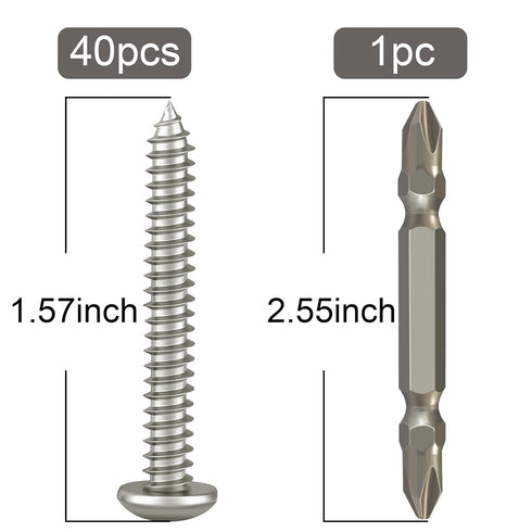 Wood Screws Assortment Fasteners Kit M4,60Pcs,410 Stainless Steel,Round Head, Philips Drive, Self Tapping,Assorted Drywall Screw,Give Away Driver ...