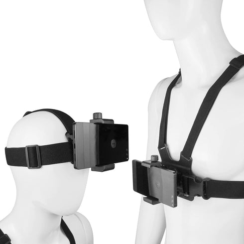 Phone Chest Mount Harness Vest and Head Strap Clip Holder for POV/VLOG, Compatible with iPhone,Samsung,GoPro Hero,DJI Osmo,AKASO and Action Camera...