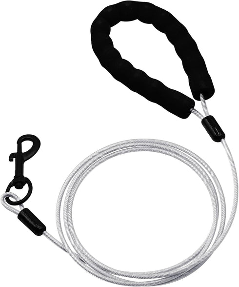 Stainless Steel Water and Chew Proof Dog Leash with Hooks for Large, Medium and Small Dogs 4FT Wire Alloys Camping with Soft Handle(Transparent)...