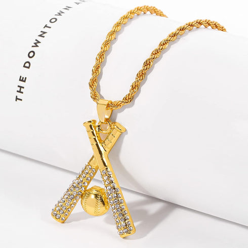 Gold Baseball Necklaces for Boys Baseball Bat Cross Necklace Baseball Chain Pendant Necklace for Men Women Sports Hiphop Necklace Baseball Lovers ...