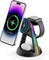 2024 Version RGB 3 in 1 Wireless Charging Station for iPhone Apple Watch AirPods Multiple Devices, Magnetic Wireless Charger Dock, Travel Charger ...