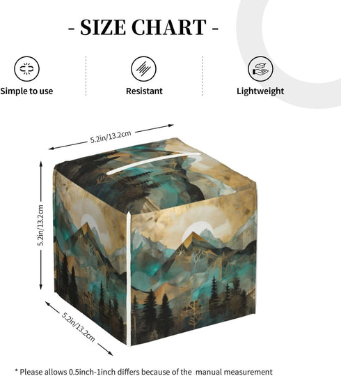 Square Tissue Boxes(5.2"x5.2"x5.2"), Mountains Trees Landscape Sunrise Tissue Holder Decor for Vanity Countertop/Home/Car/Office...