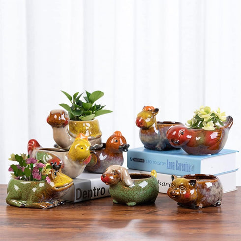 Cute Animal Ceramic Flower Pot Succulent Planter-Chicken...