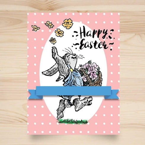 Hying Happy Easter Words Bunny Clear Stamps for Card Making and Photo Album Decor, Easter Rabbits Eggs Stamps Spring Flowers Rubber Stamps Seal fo...